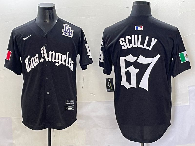 Men 2025 Los Angeles Dodgers #67 Scully Black Five generations Joint Name Nike MLB Jersey style 12